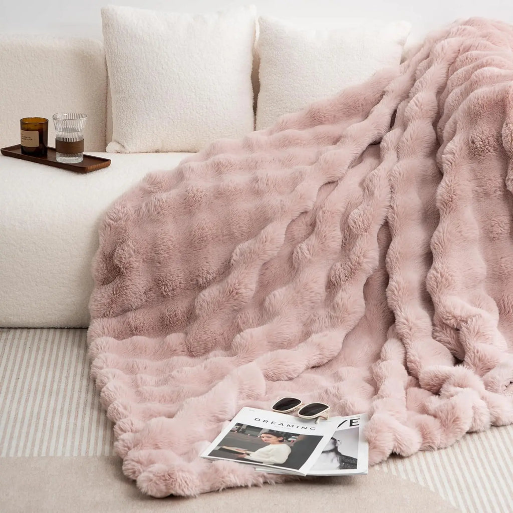 Cozy Faux Rabbit Fleece Throw Blanket
