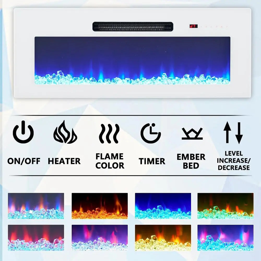 Electric Fireplace TV Stand, Glossy White