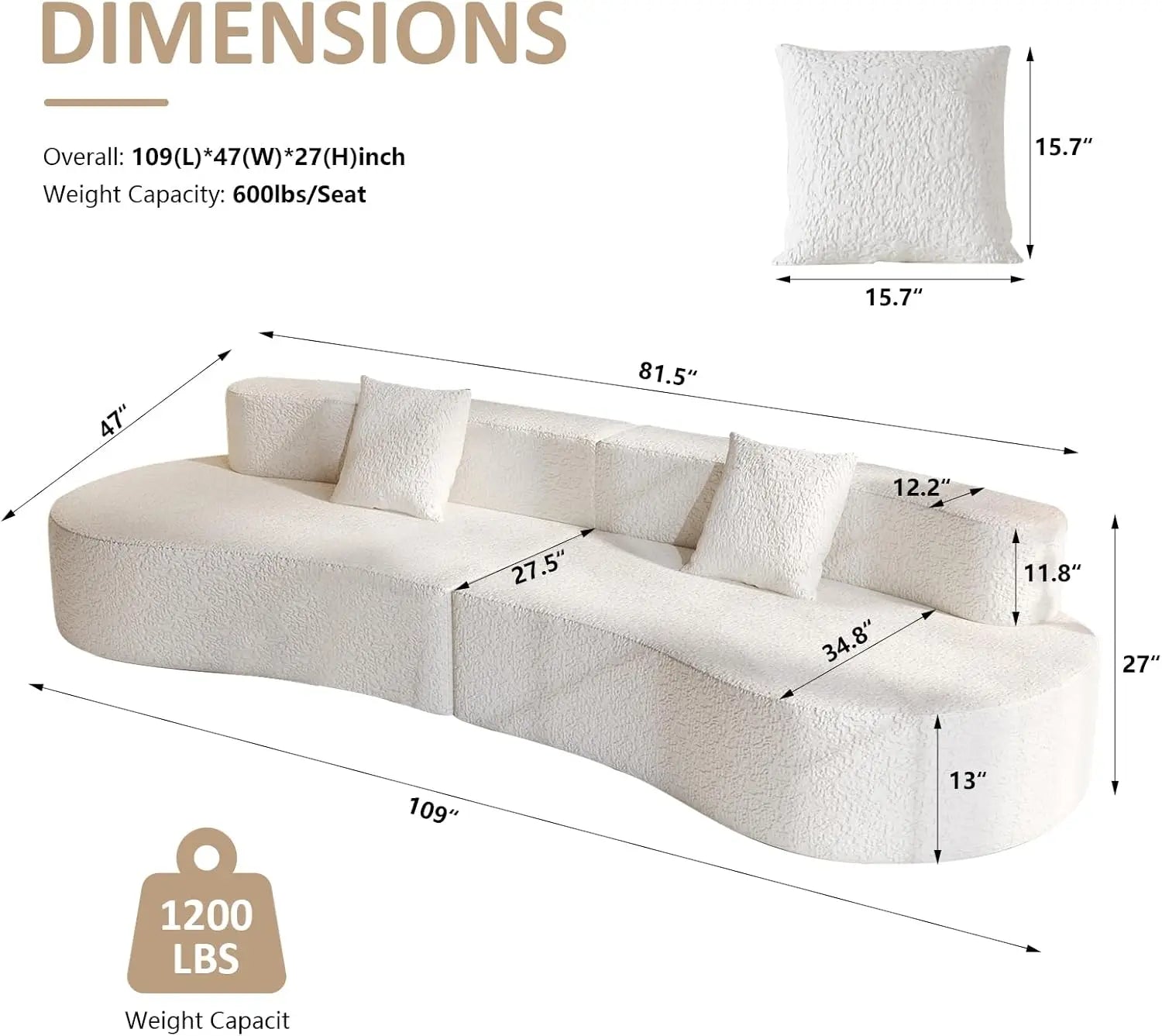 109" Modern Sectional Curved Couch,  4-Seater