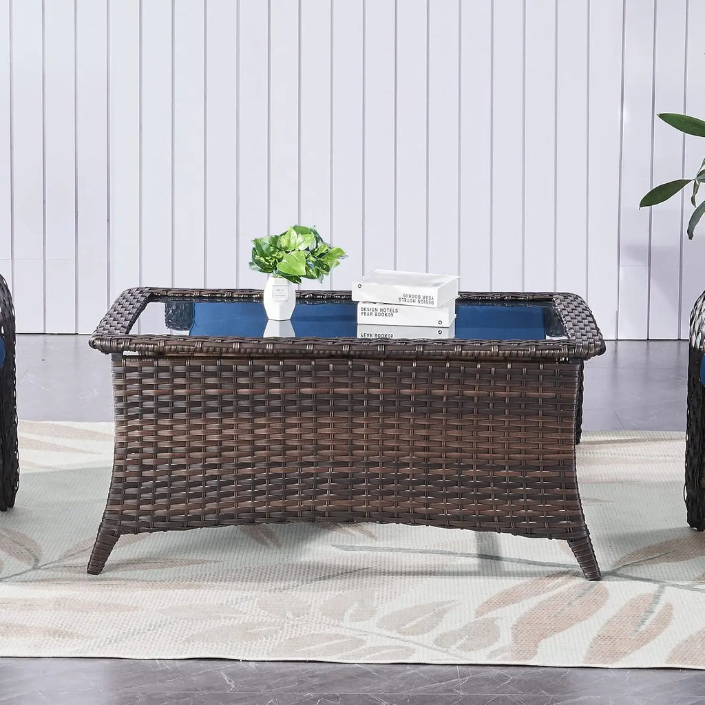 Patio Coffee Rattan Rectangular Glass Table