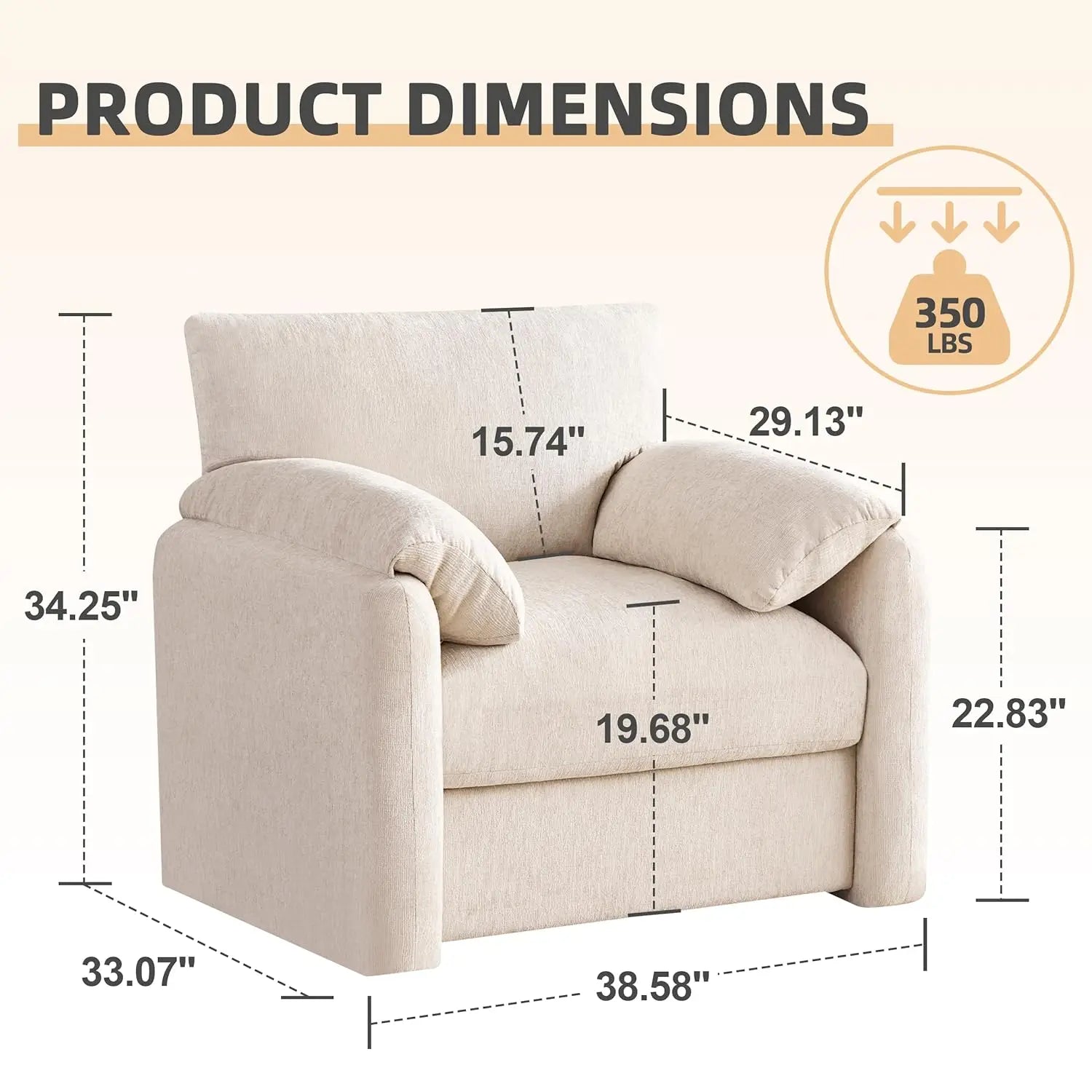 38.6in Chenille Oversized Armchair