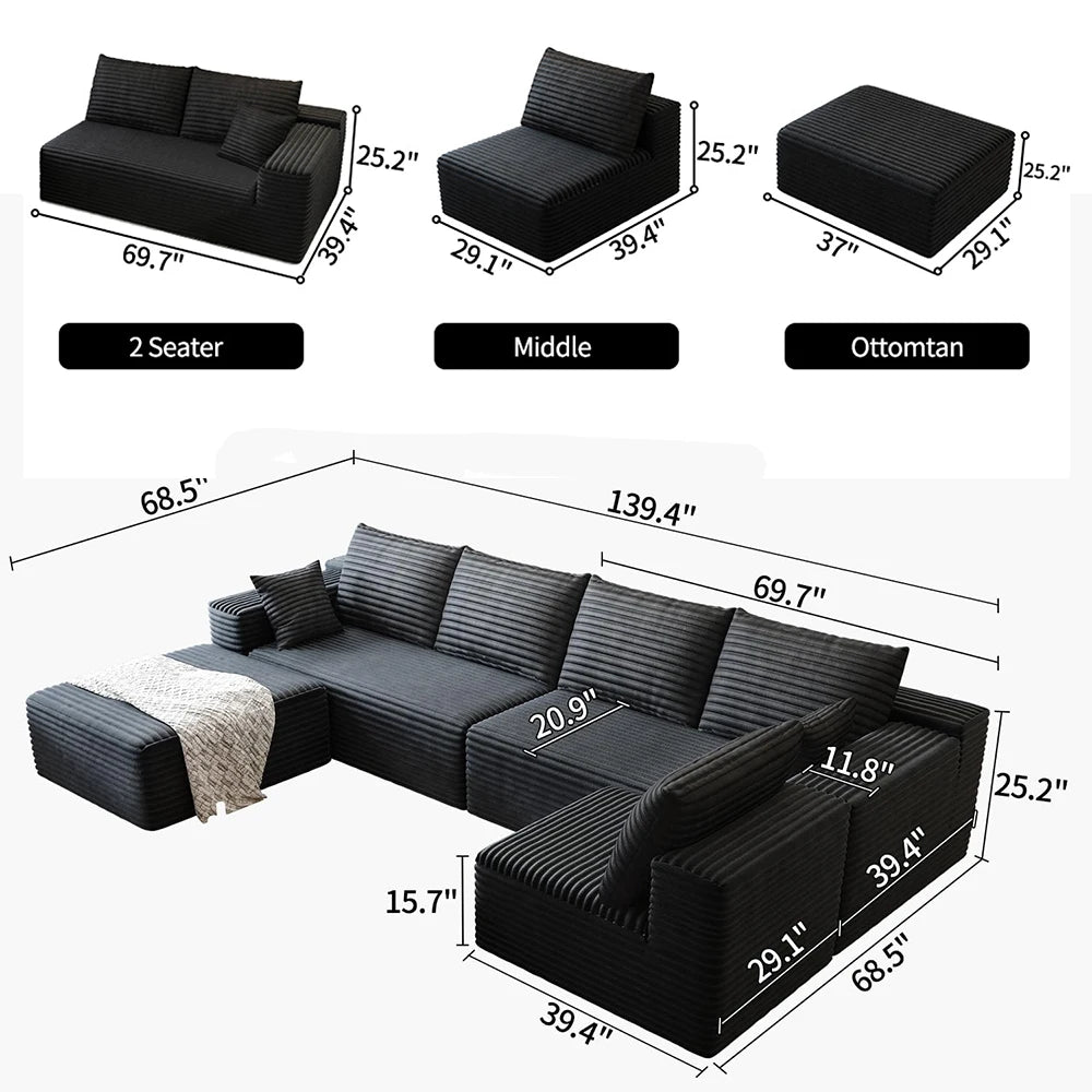 Corduroy Sectional Sofa, Modular Recliner