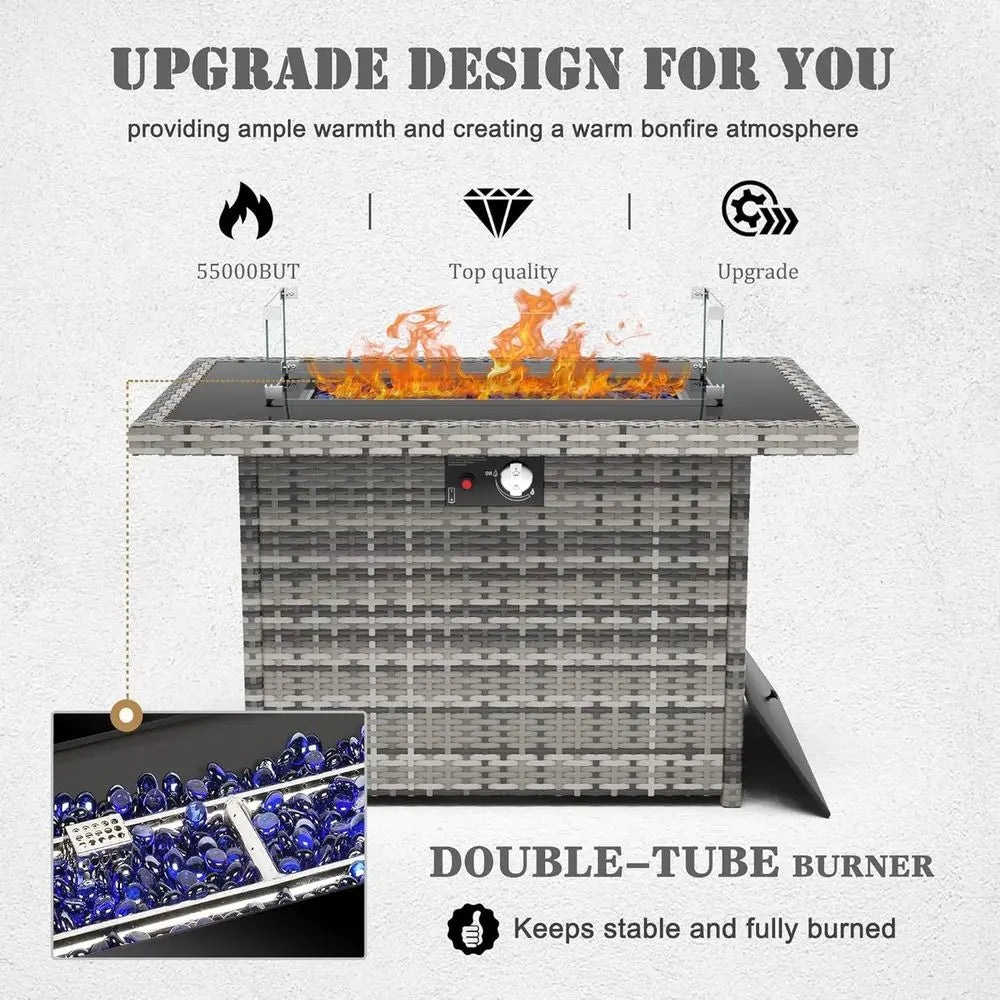 8-Piece Outdoor Wicker Sofa Set with Fire Pit Table