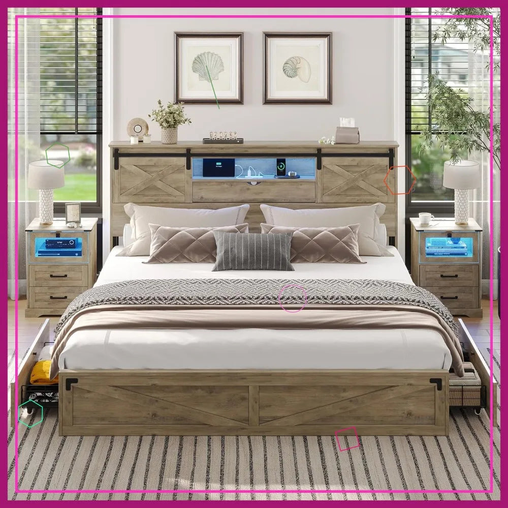 California King Bed Frame with Storage Headboard