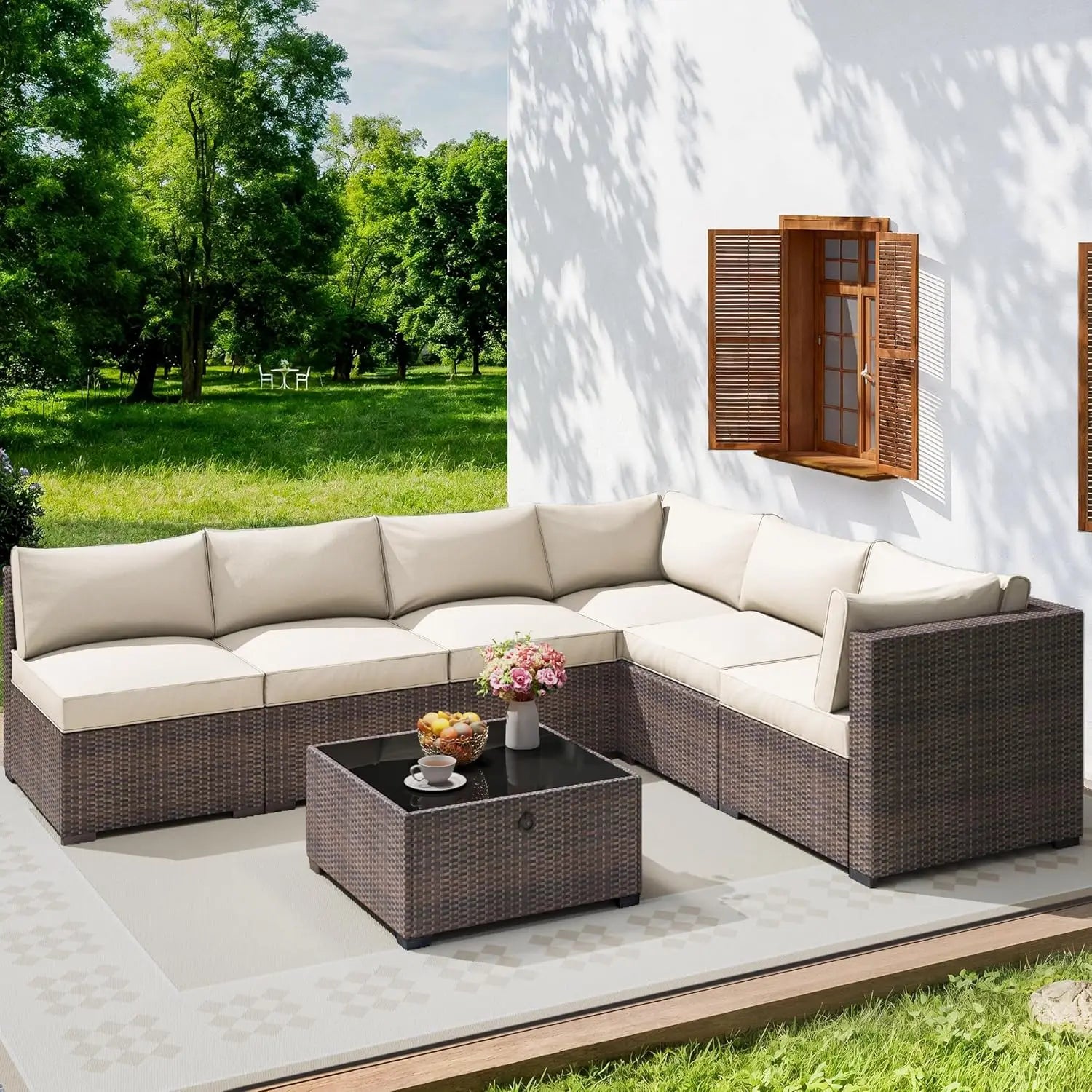 7 Pc Rattan Sectional Patio Set