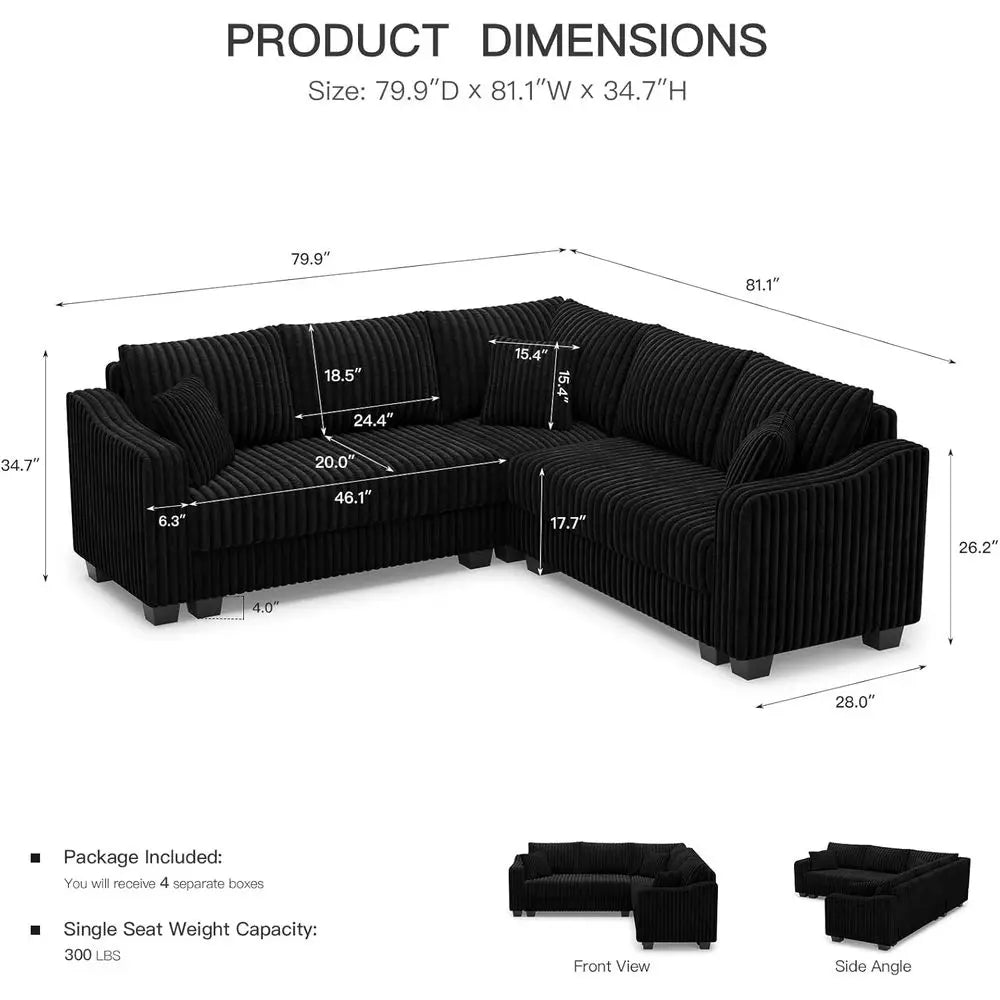 Reversible Chaise Sectional Sofa in Corduroy