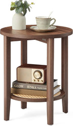 Round Bedside Walnut End Table
