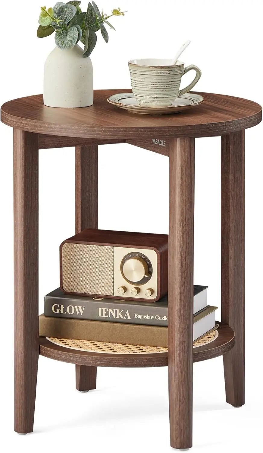 Round Bedside Walnut End Table