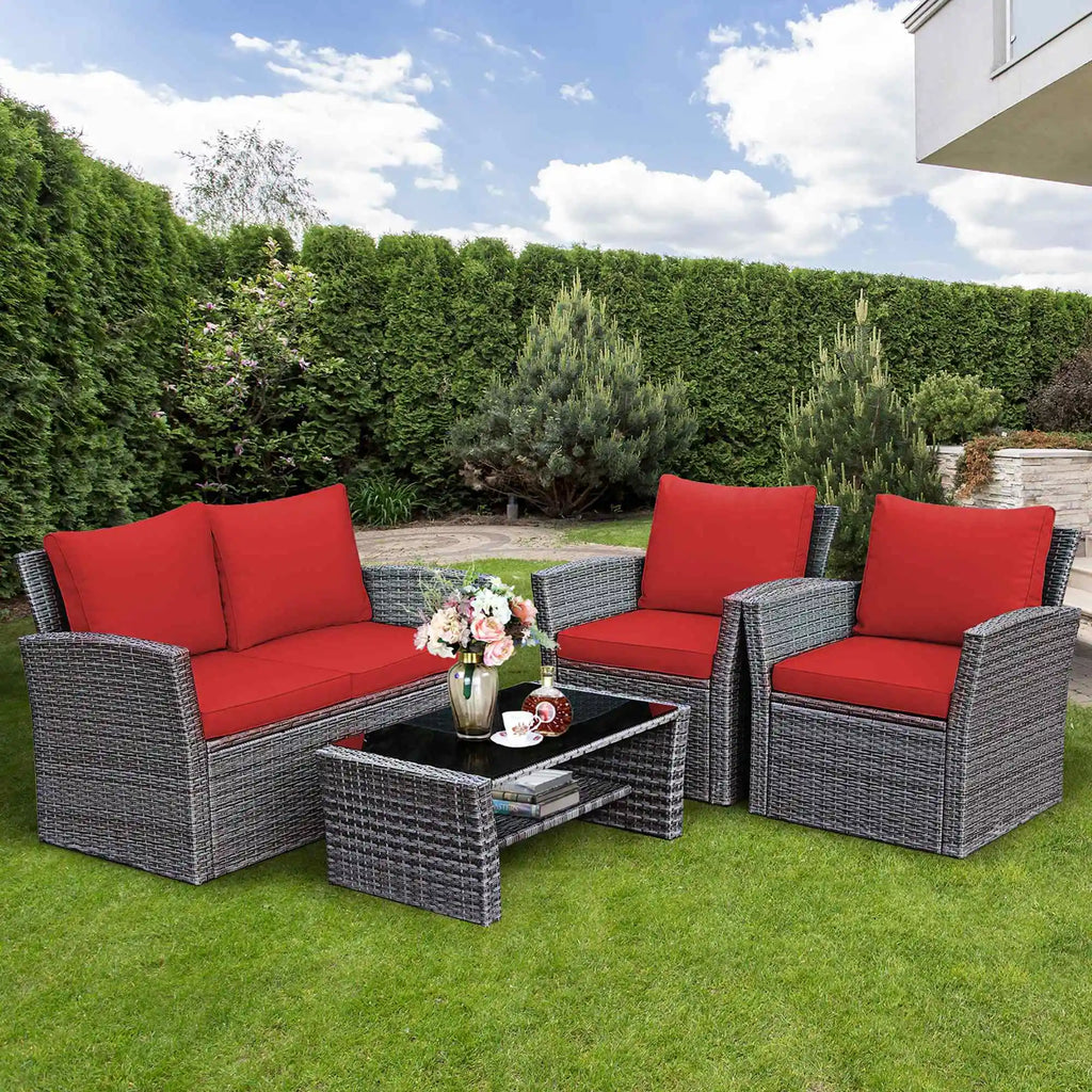 4PC Rattan Patio Furniture Set W/Storage