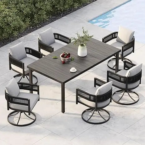 7 Pc Outdoor Wicker Dining Set for 6