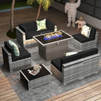 8-Piece Outdoor Wicker Sofa Set with Fire Pit Table