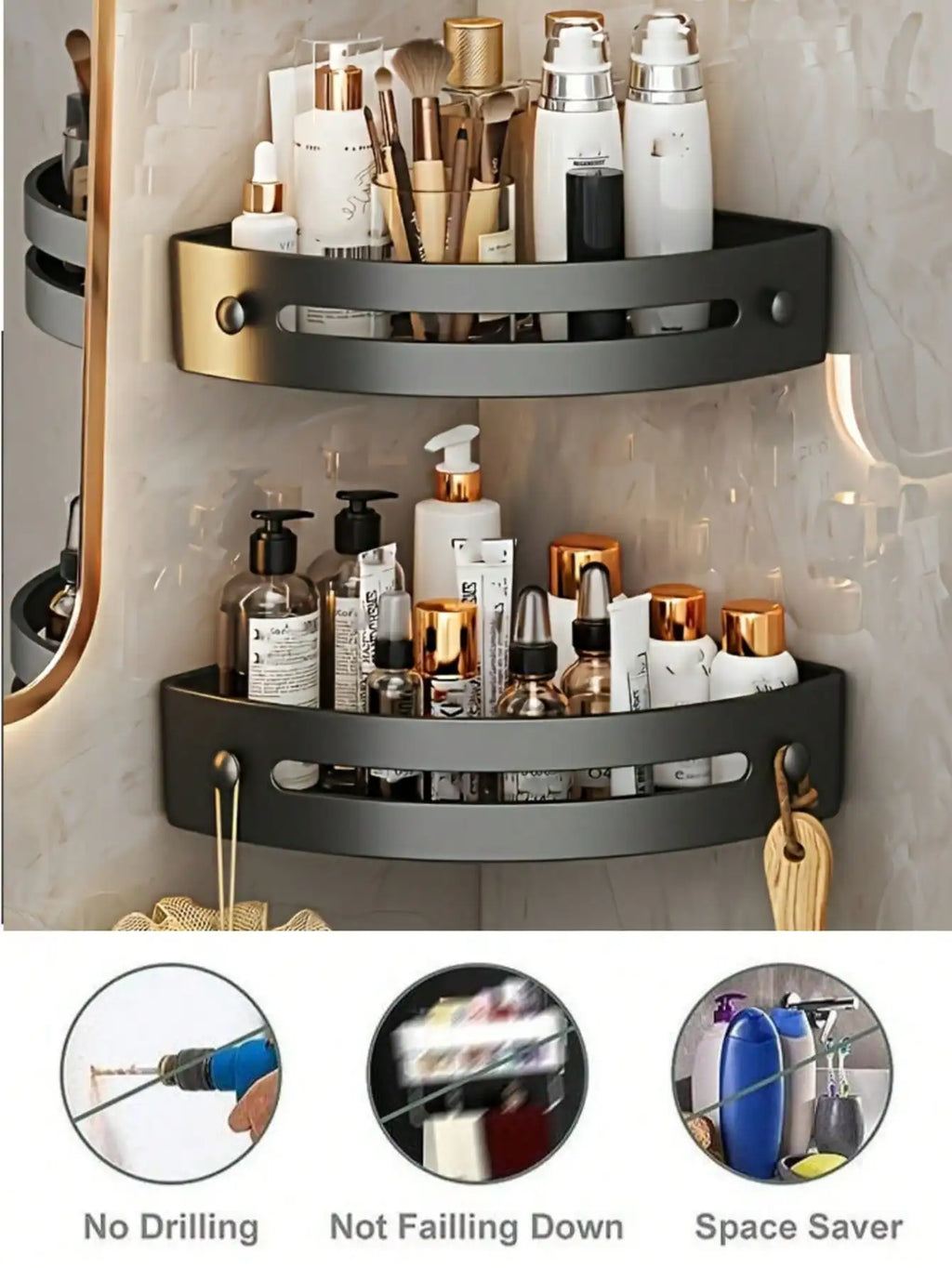 2Pc Wall Mounted Corner Rack: No-Drill