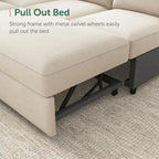 Beige Velvet Sectional Sofa With Pull-Out Bed