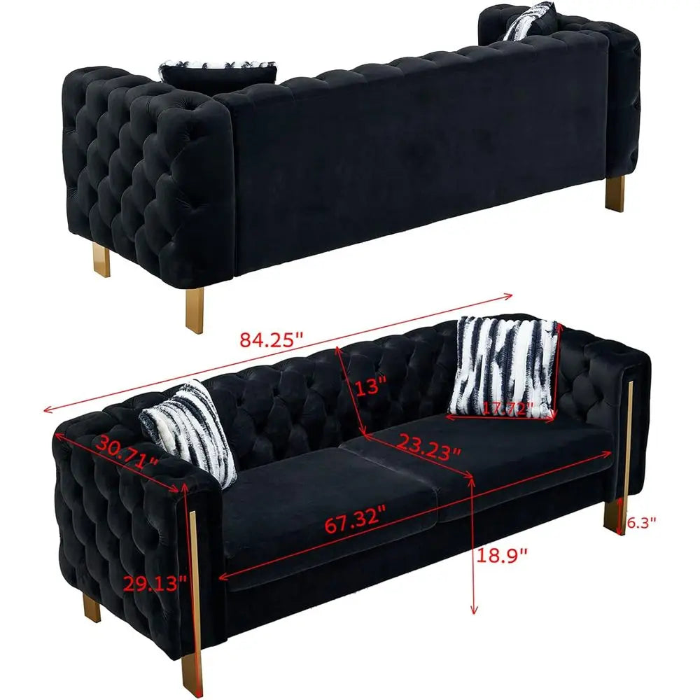 84-Inch High-Arm Upholstered Sofa, Black