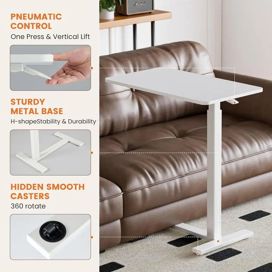 Adjustable Overbed Bedside Table with Wheels