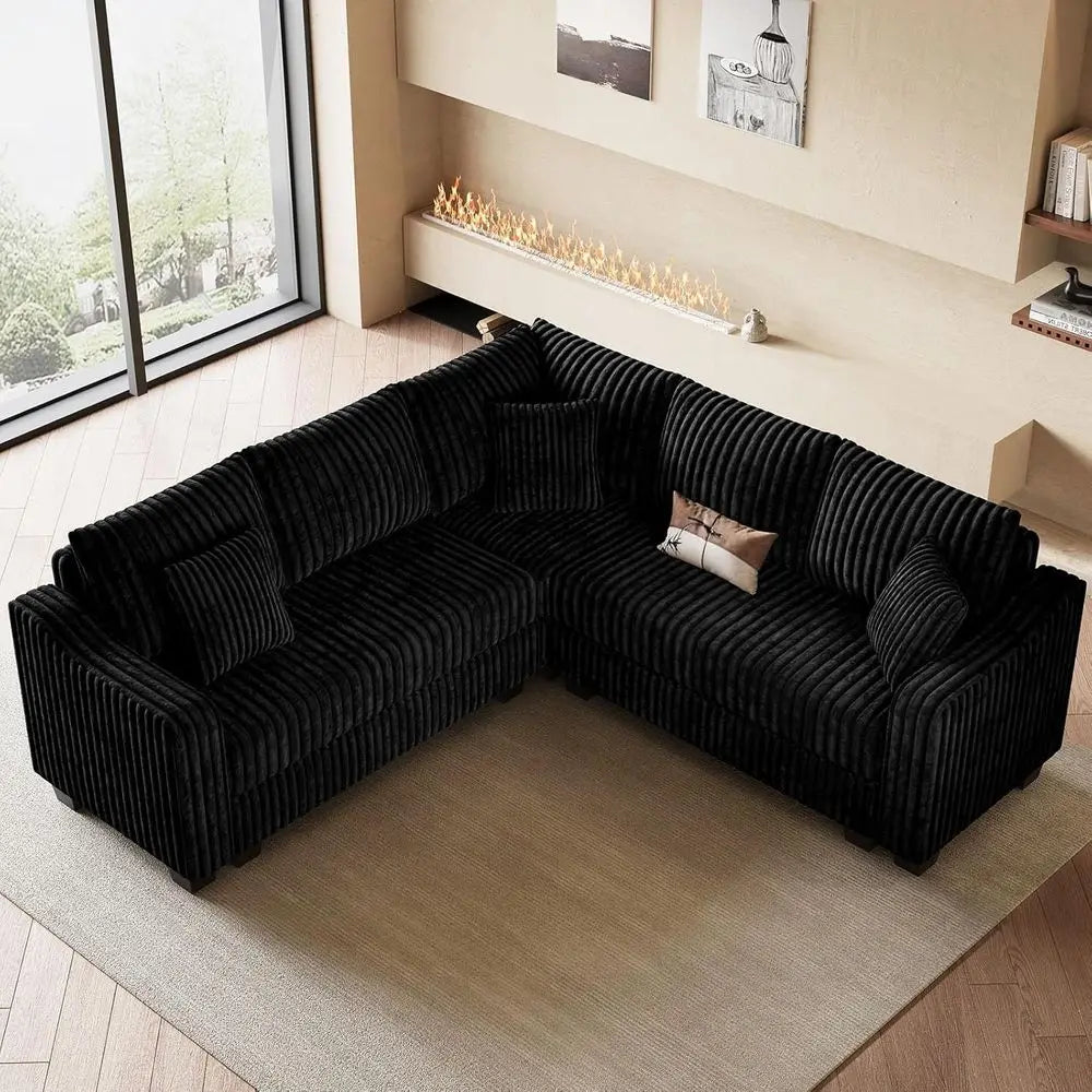 Reversible Chaise Sectional Sofa in Corduroy