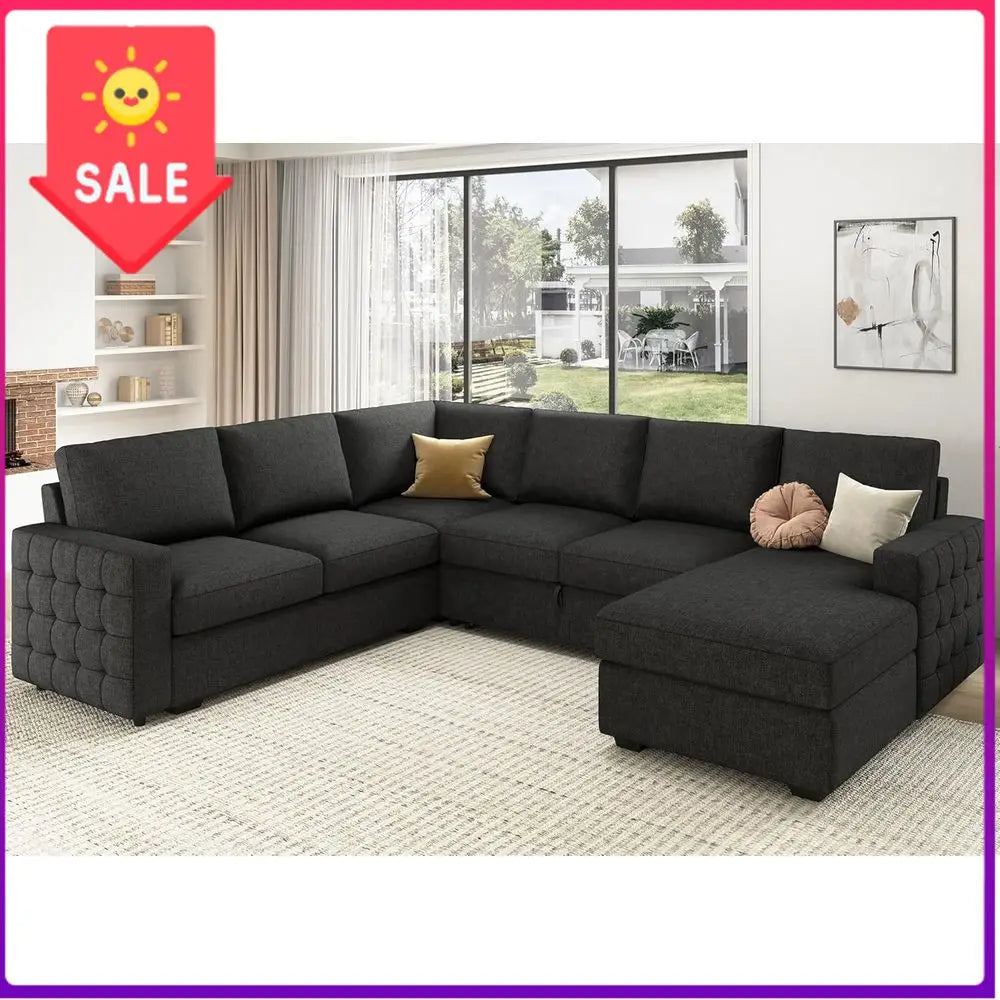 Gray Sectional Sofa with Hidden Bed
