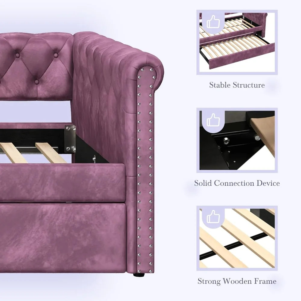 Modern Velvet Daybed with Trundle