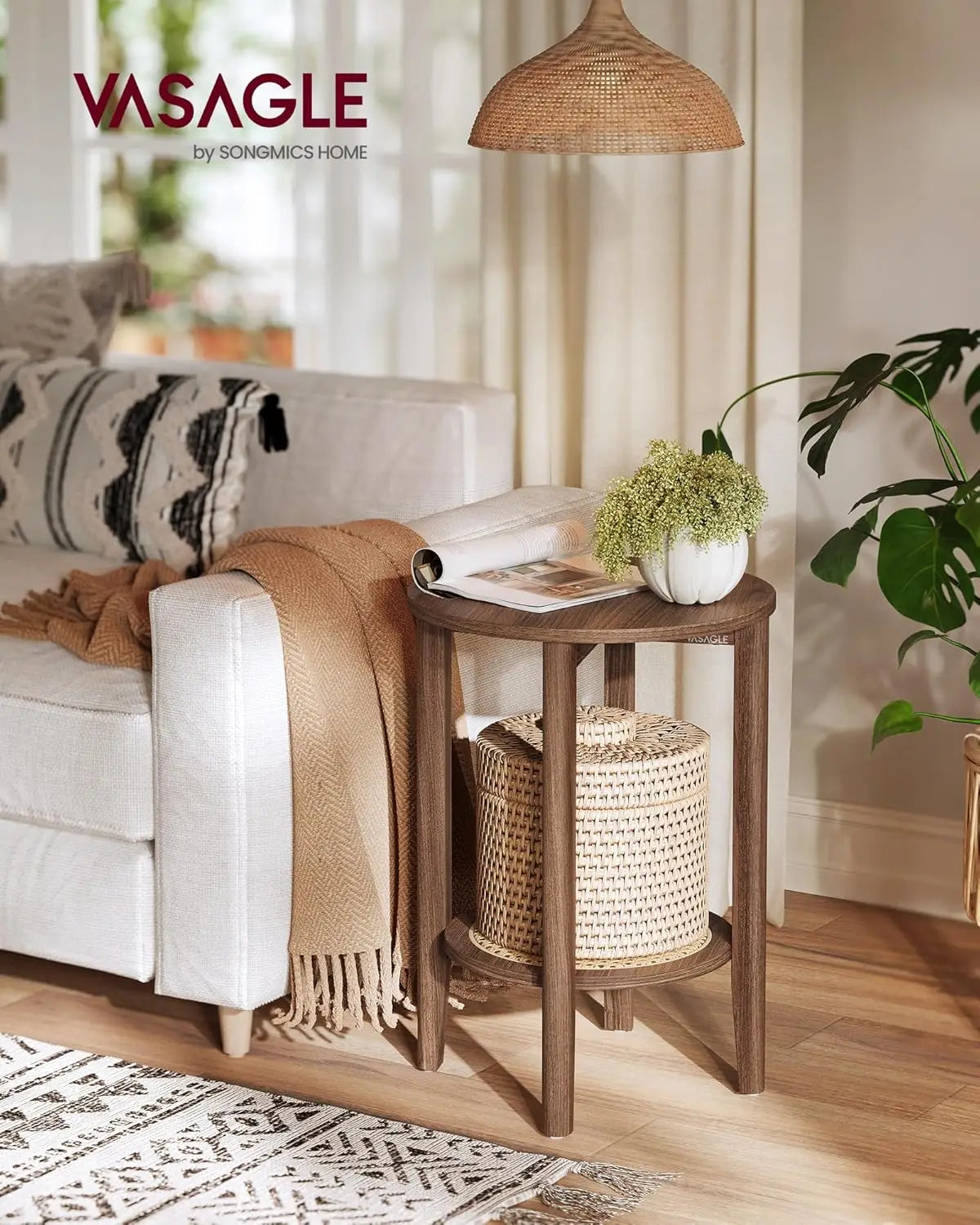 Round Bedside Walnut End Table