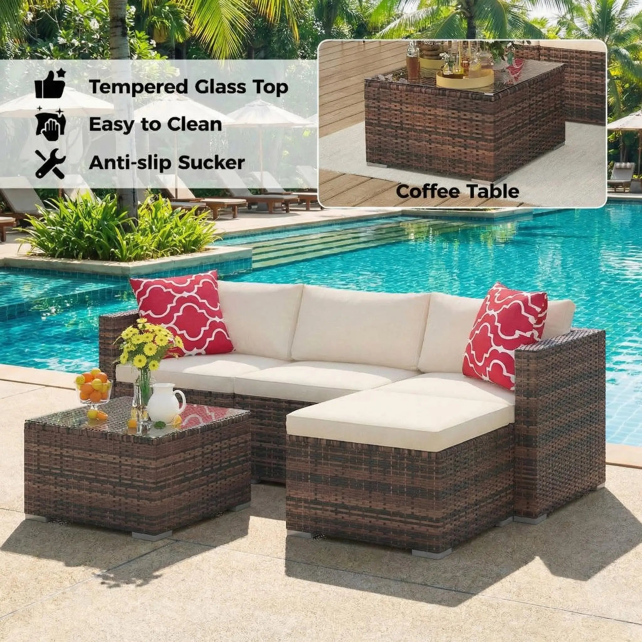 5-Piece Wicker Patio Furniture Set, Modular