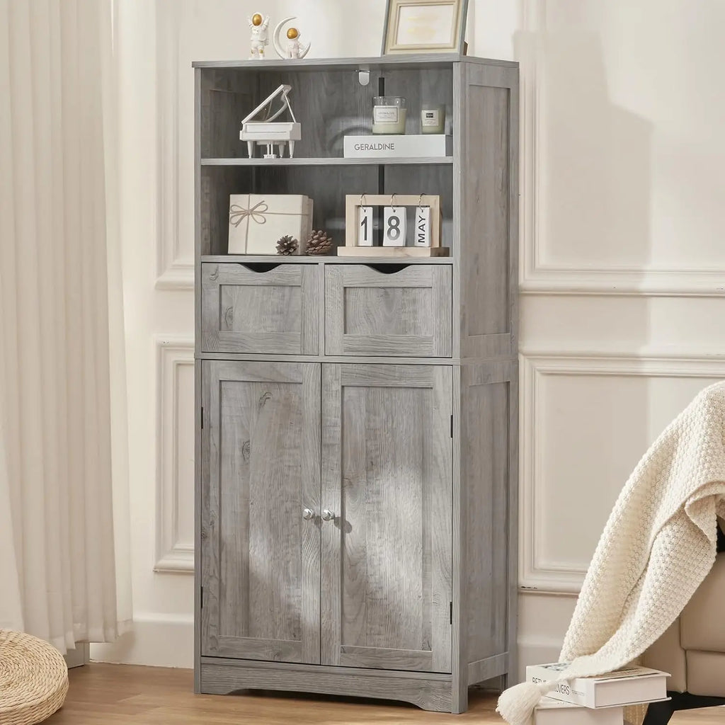 Tall Grey Storage Cabinet with 2 Drawers