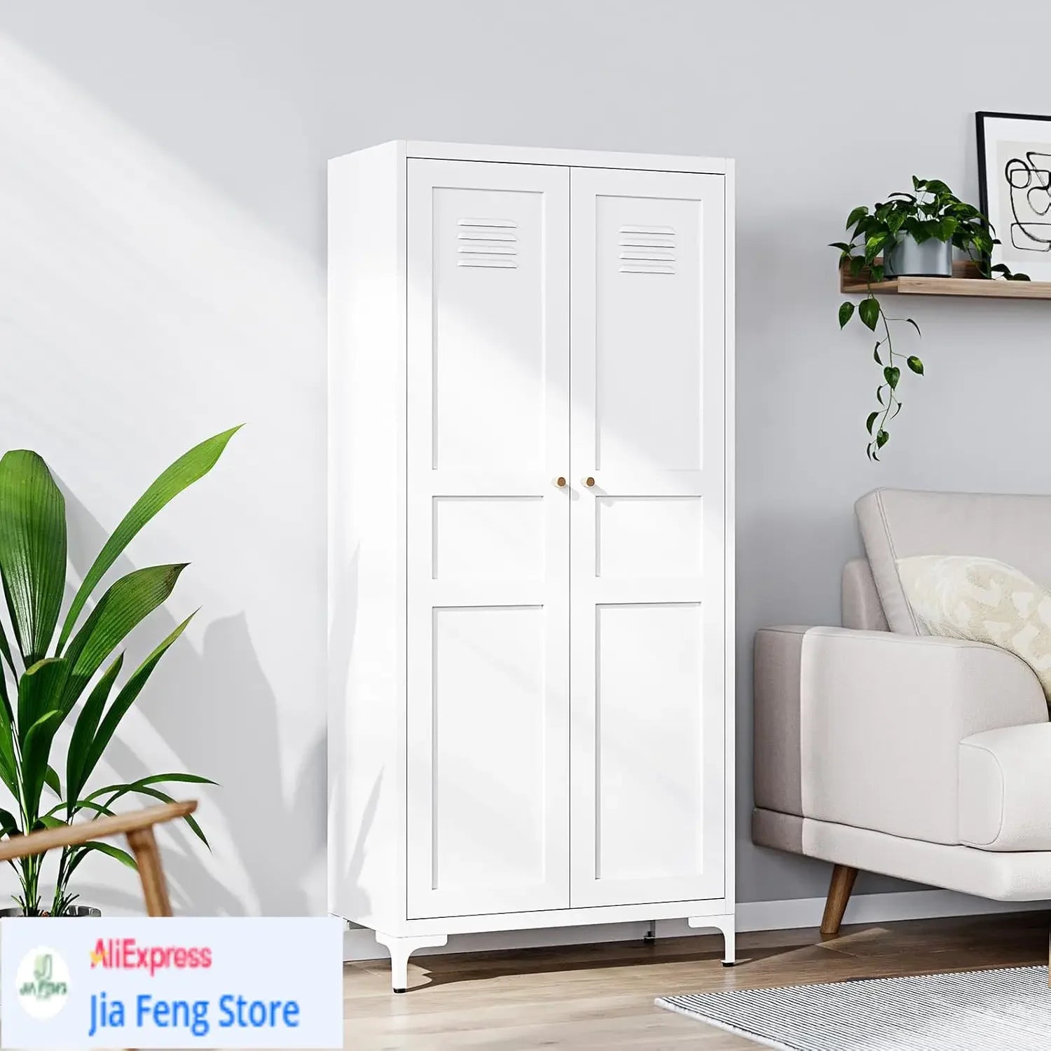 61"Metal Storage Cabinet with4 Adjustable Shelves