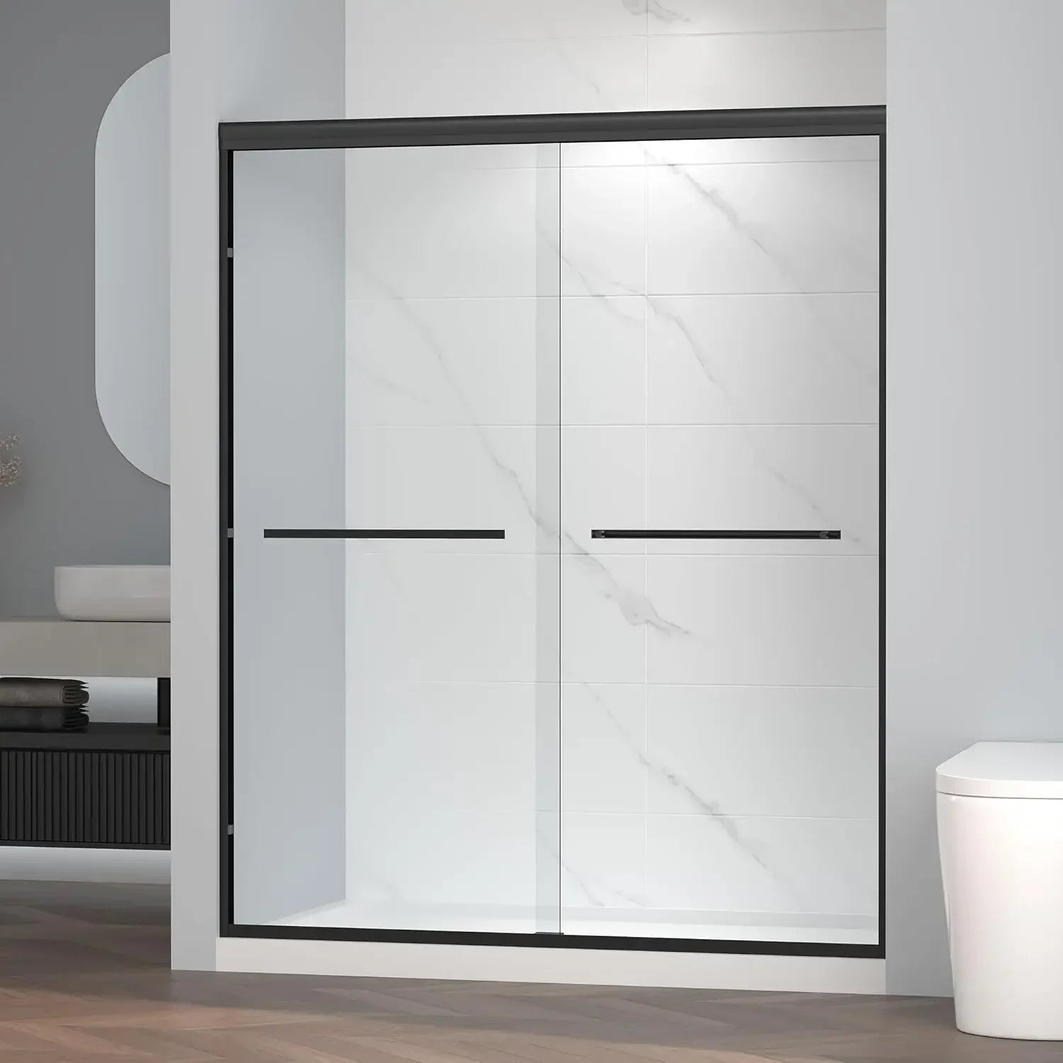 56-60" W x 72" H Semi-Frameless Sliding Shower Door Matte Black