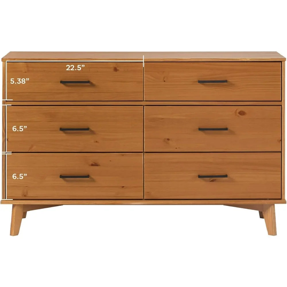 6-Drawer Caramel Solid Wood Dresser