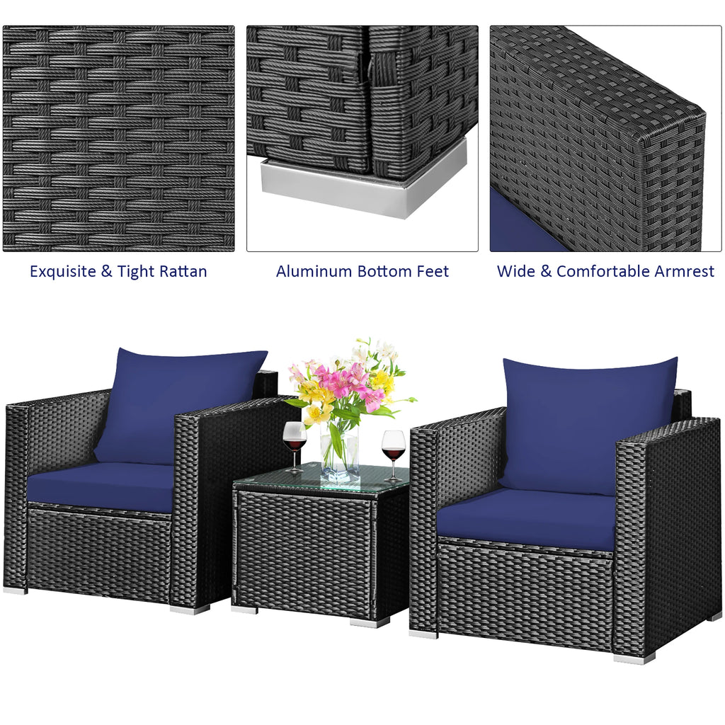 3 PC Patio Rattan Wicker Furniture Set