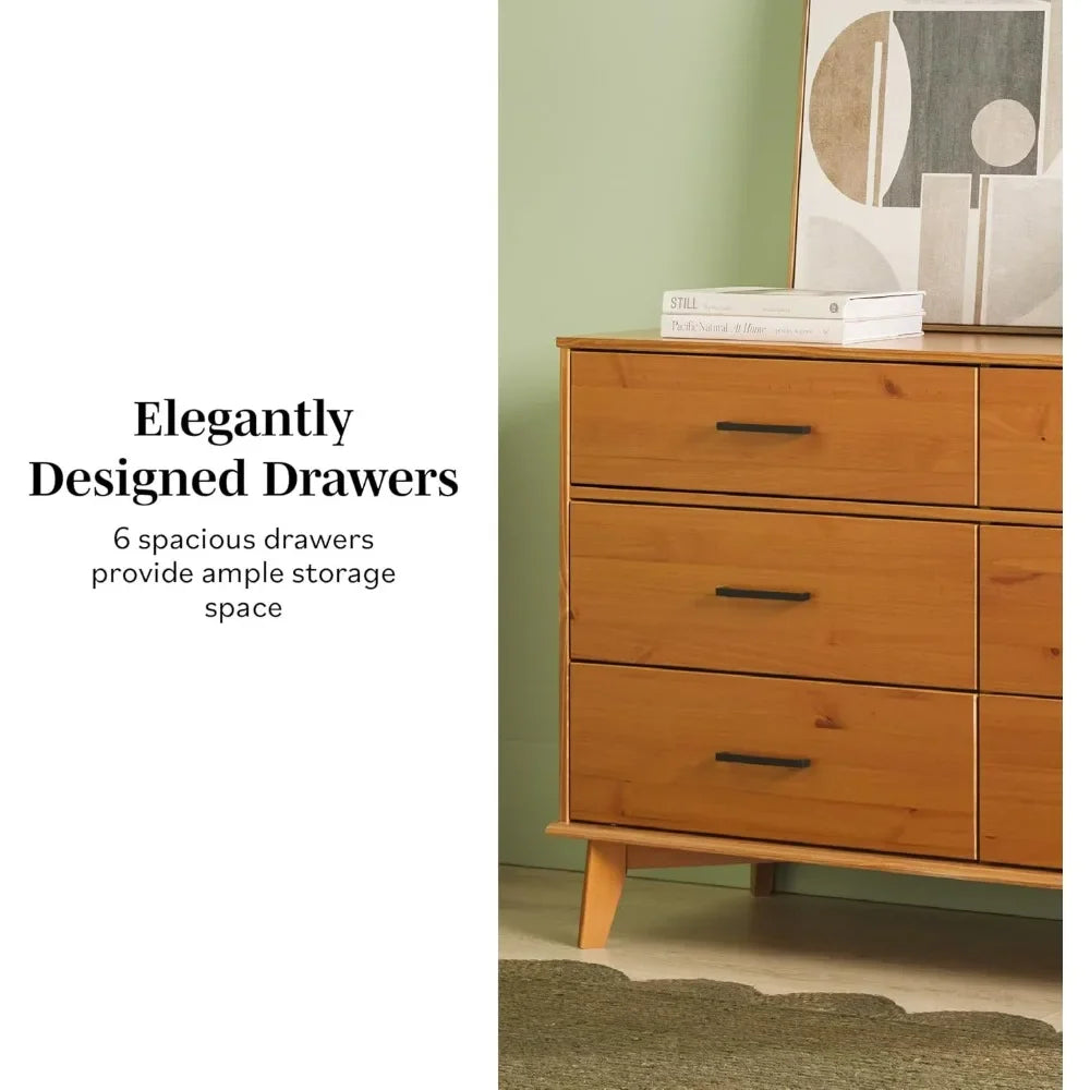 6-Drawer Caramel Solid Wood Dresser