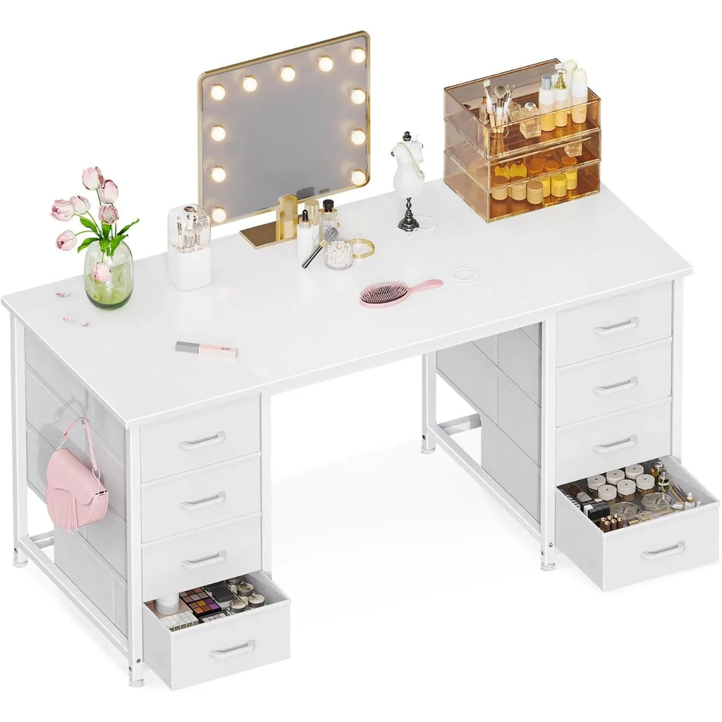 48 Inch White Computer Desk With 8 Drawers