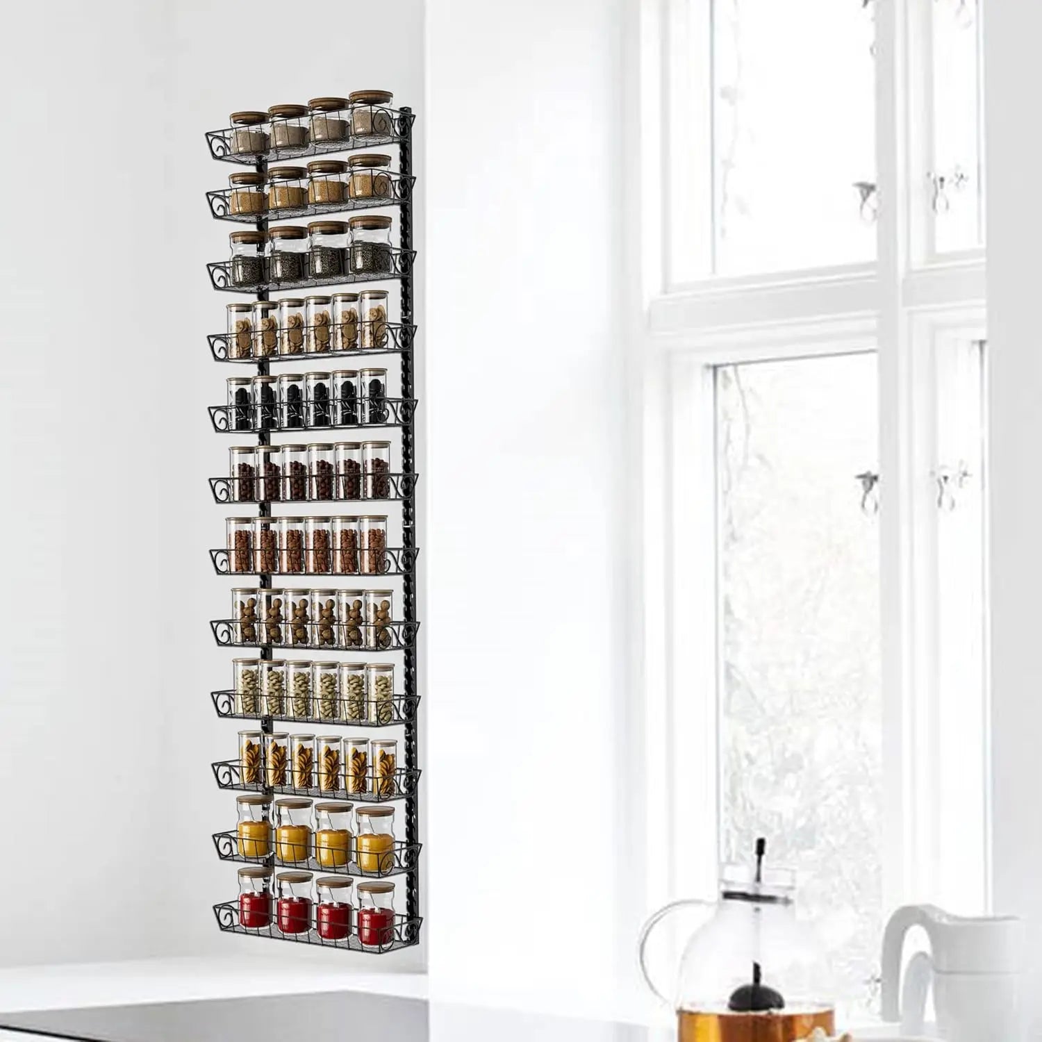Adjustable Wall Mount Spice Rack, Black