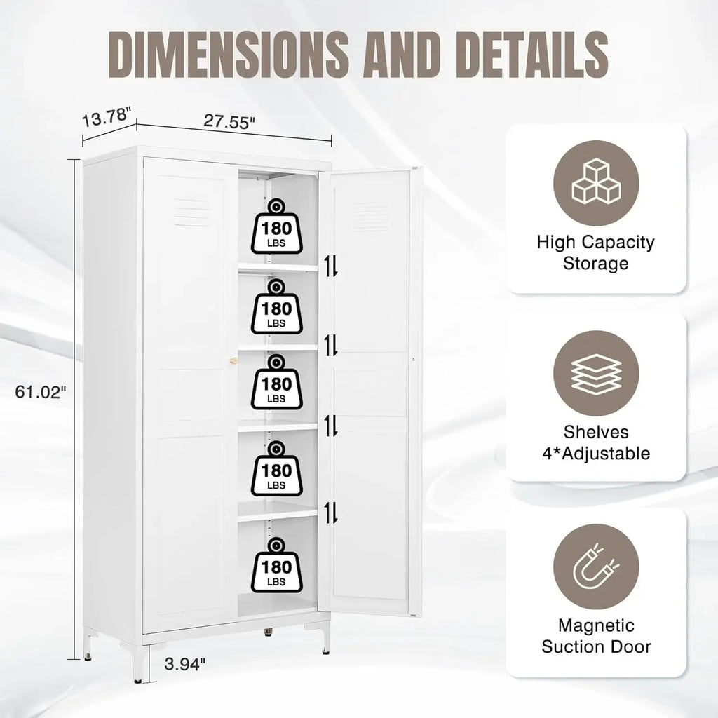 61"Metal Storage Cabinet with4 Adjustable Shelves