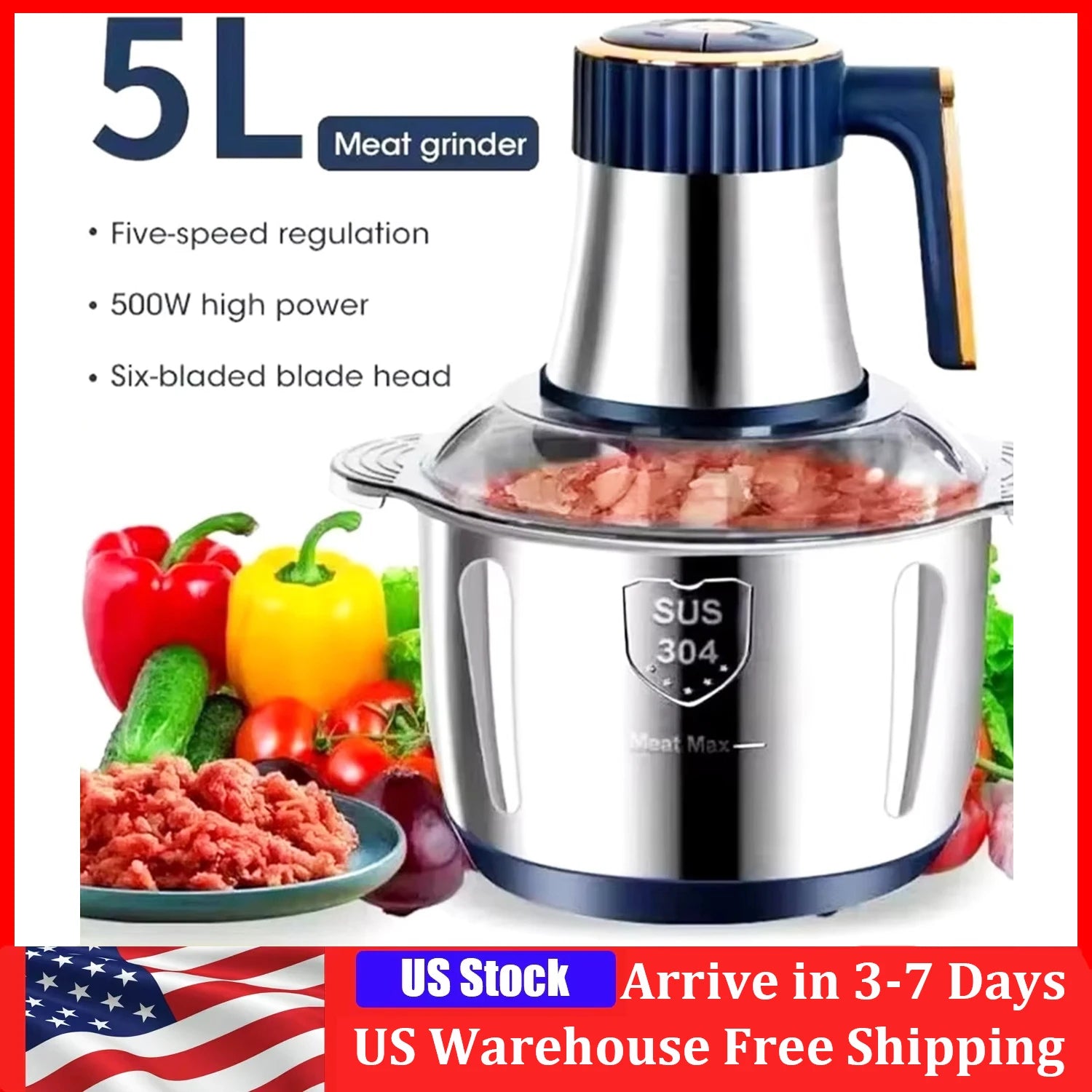 5L  Stainless Steel Food Processor Machine