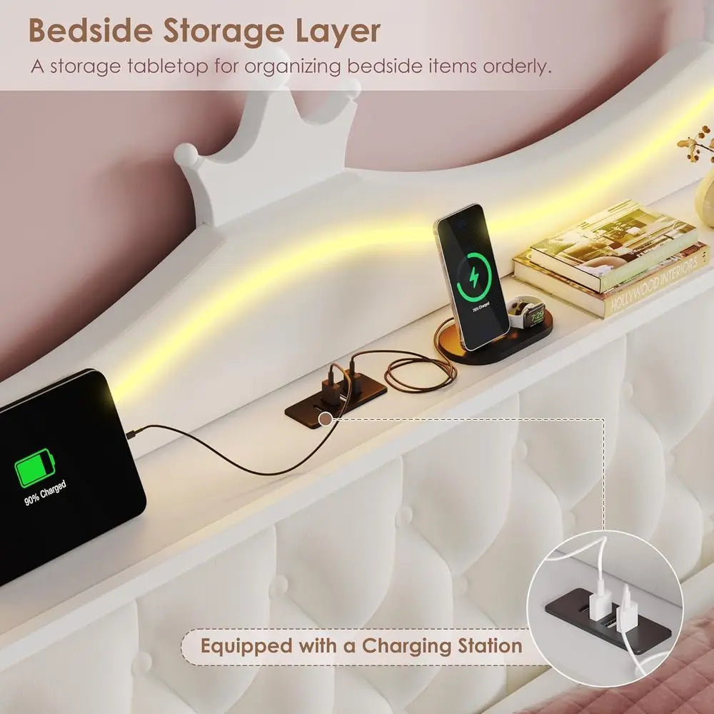 Upholstered LED Canopy Bed Frame