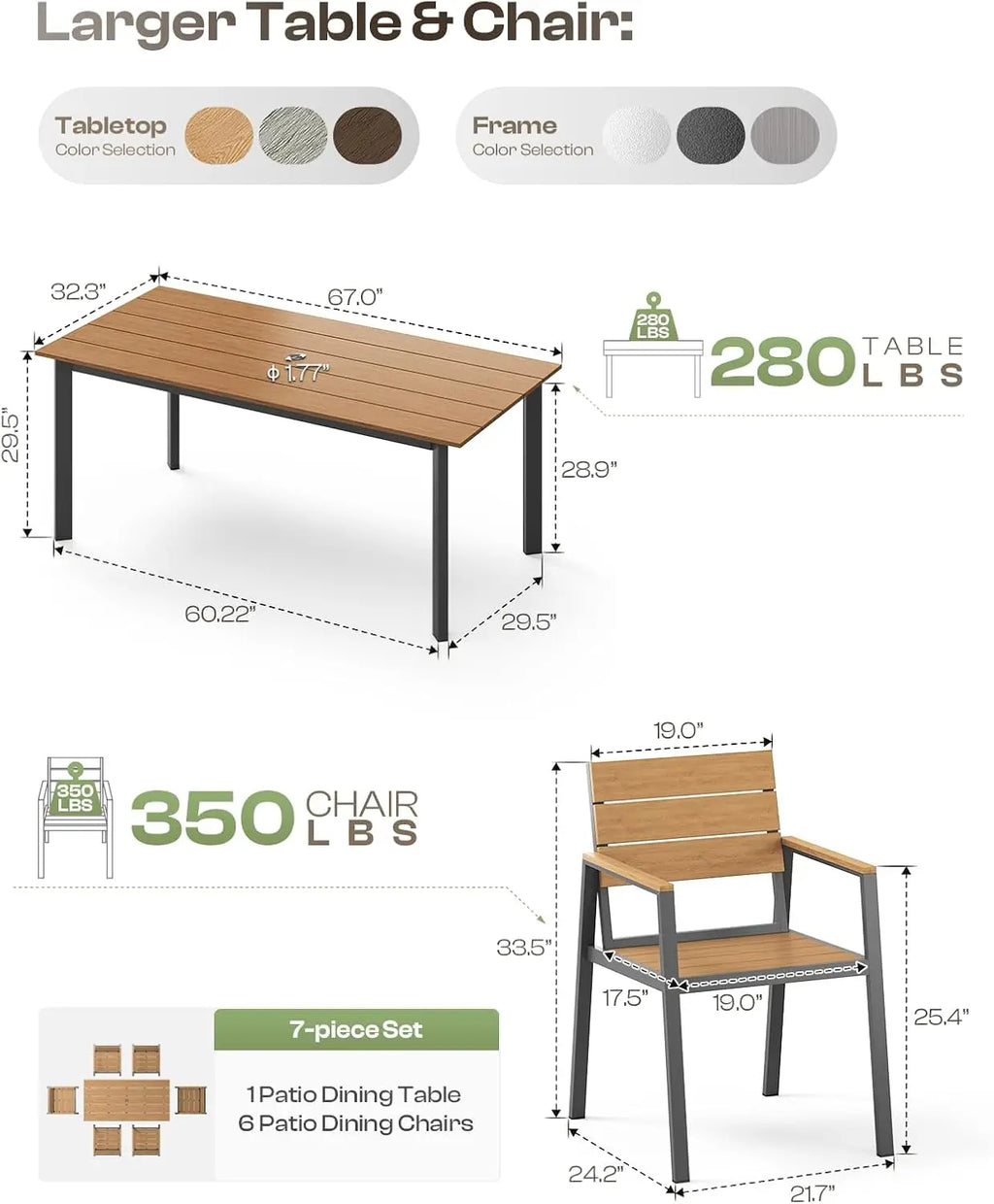 Outdoor 7 Pc Dining Set for 6