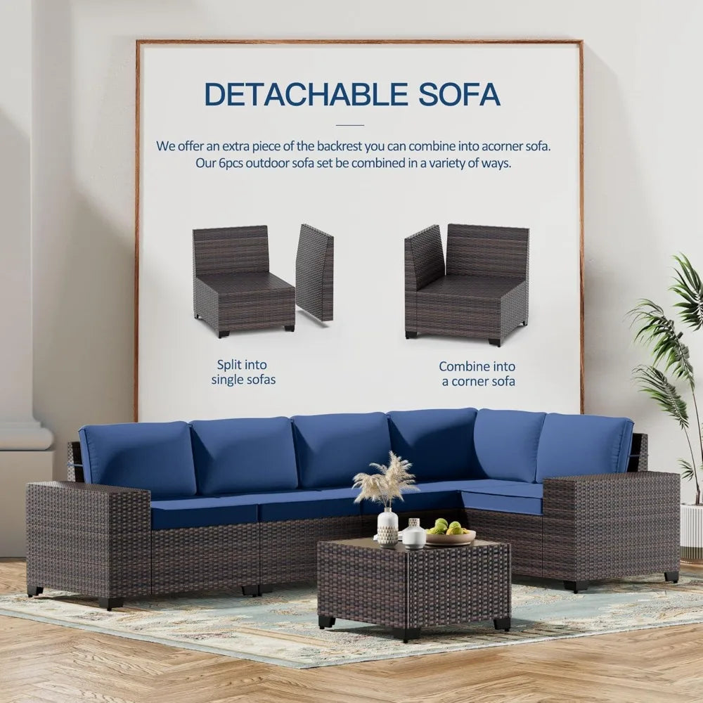 6 PC  Wicker Rattan Patio Furniture Set