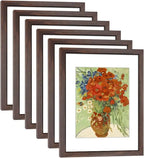 Set of 6 Walnut Photo Frames for 8x10 or 11x14 Pictures, Wall and Tabletop Display