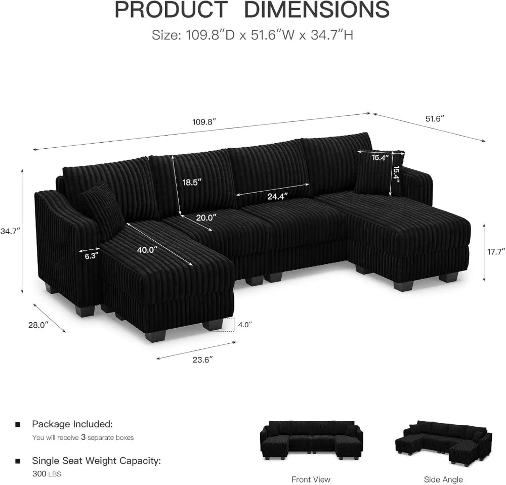 U-Shaped Sectional Sofa with Reversible Chaises