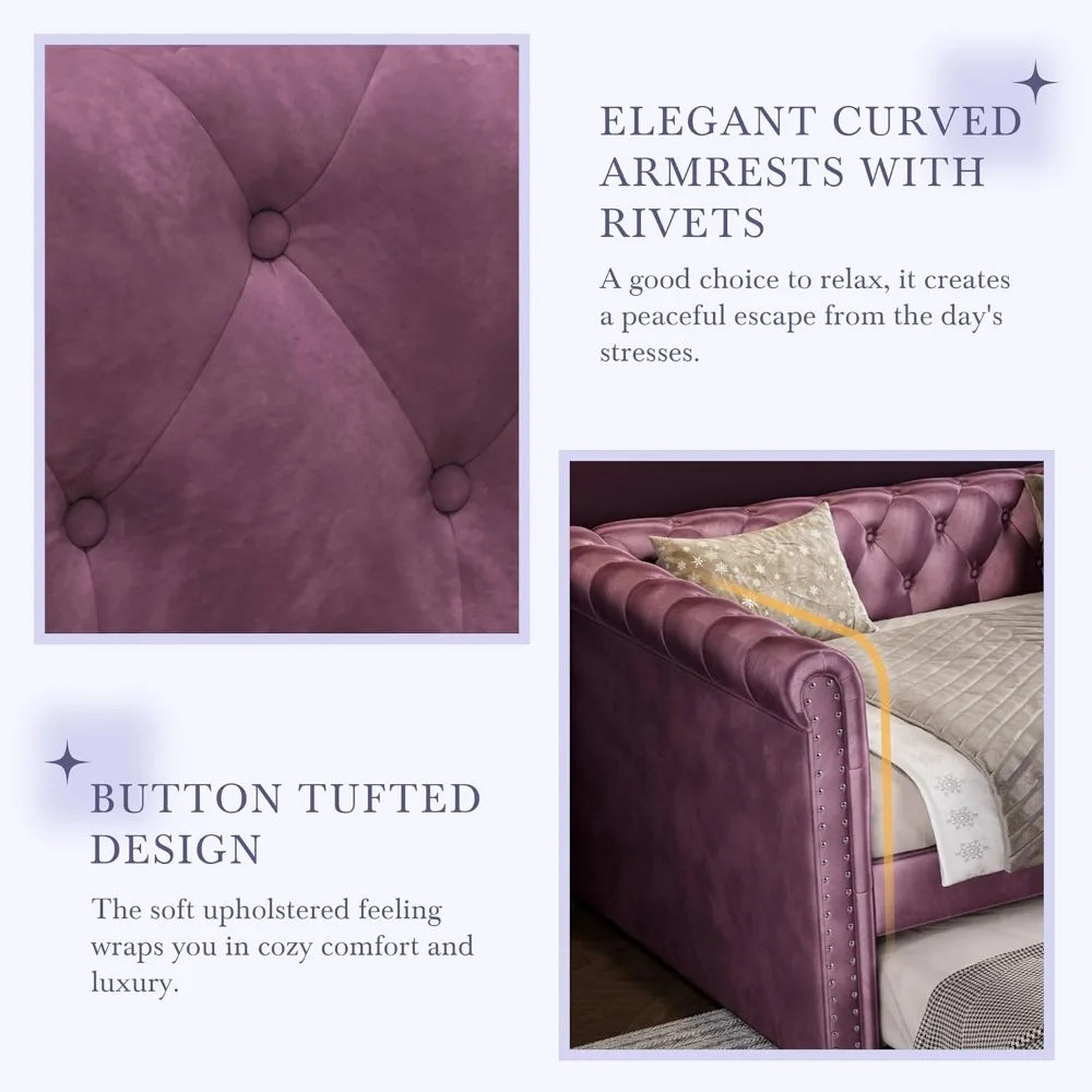 Modern Velvet Daybed with Trundle