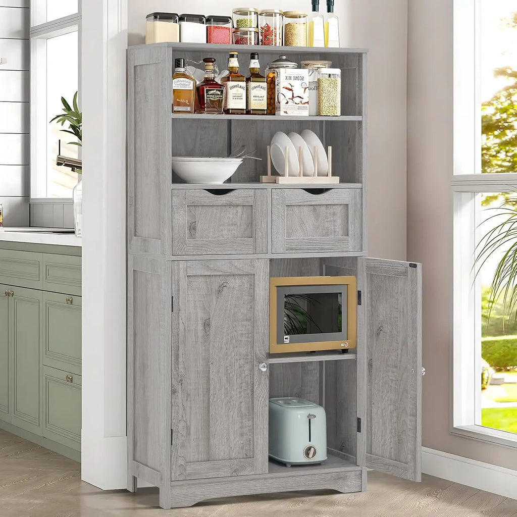 Tall Grey Storage Cabinet with 2 Drawers