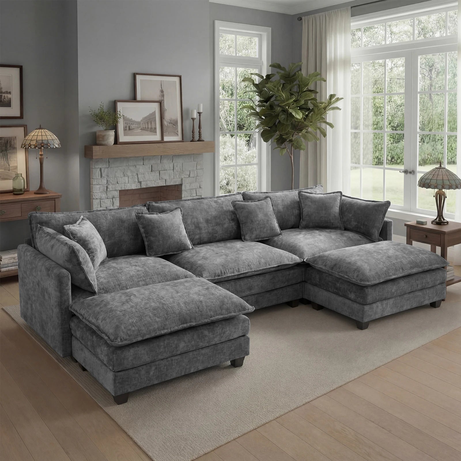113.4" Modular Sectional Sofa with Ottoman