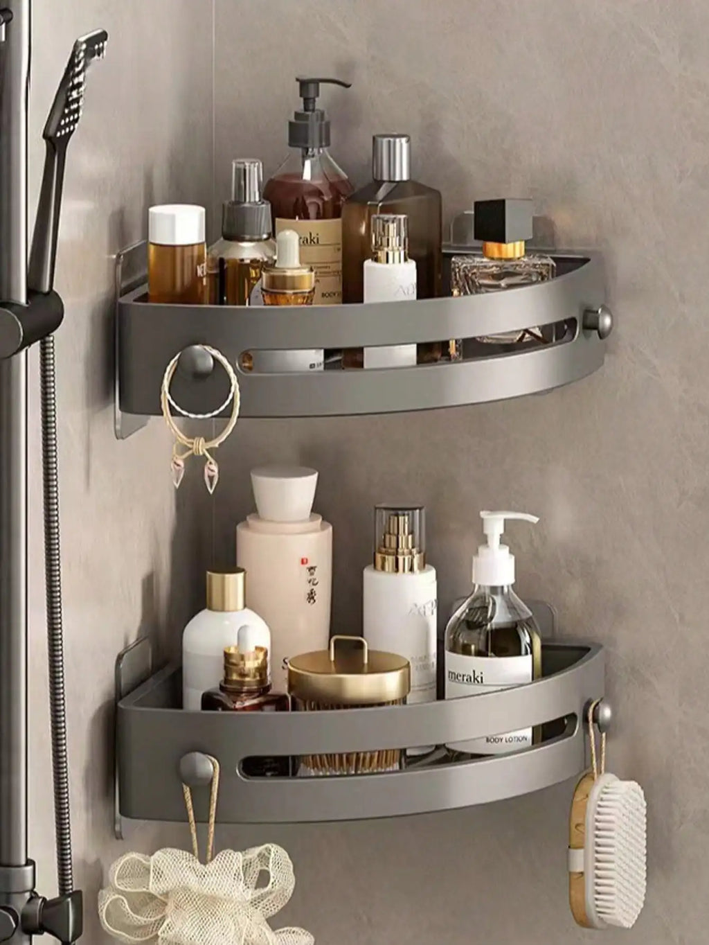 2Pc Wall Mounted Corner Rack: No-Drill