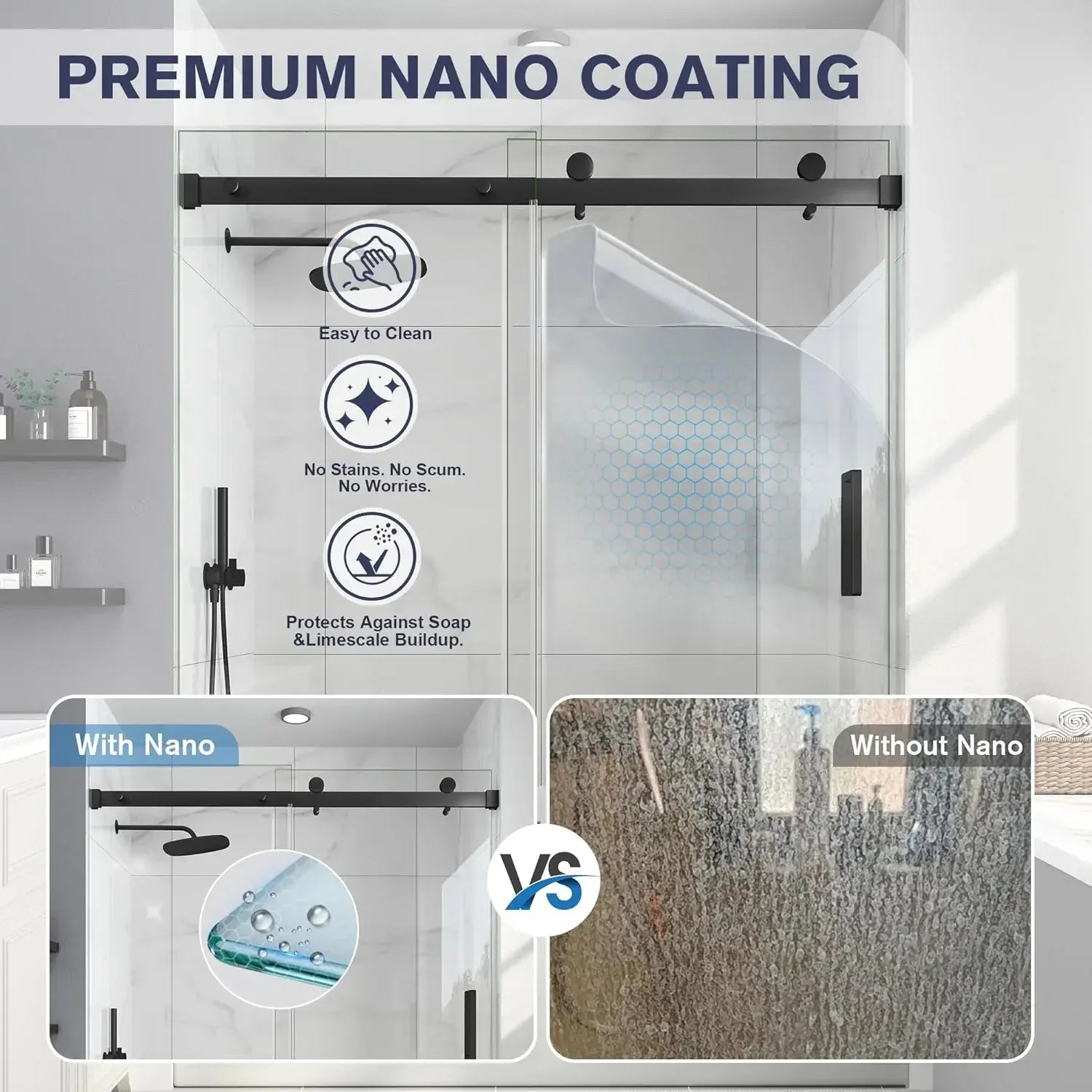 Frameless Bathtub Sliding Shower Door - 60" W