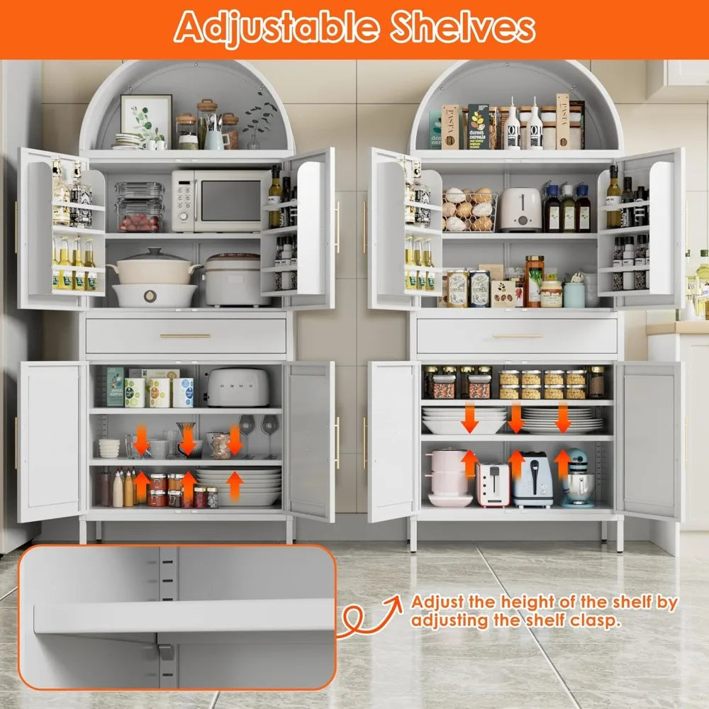 73" White Arched Pantry Cabinet with Drawer