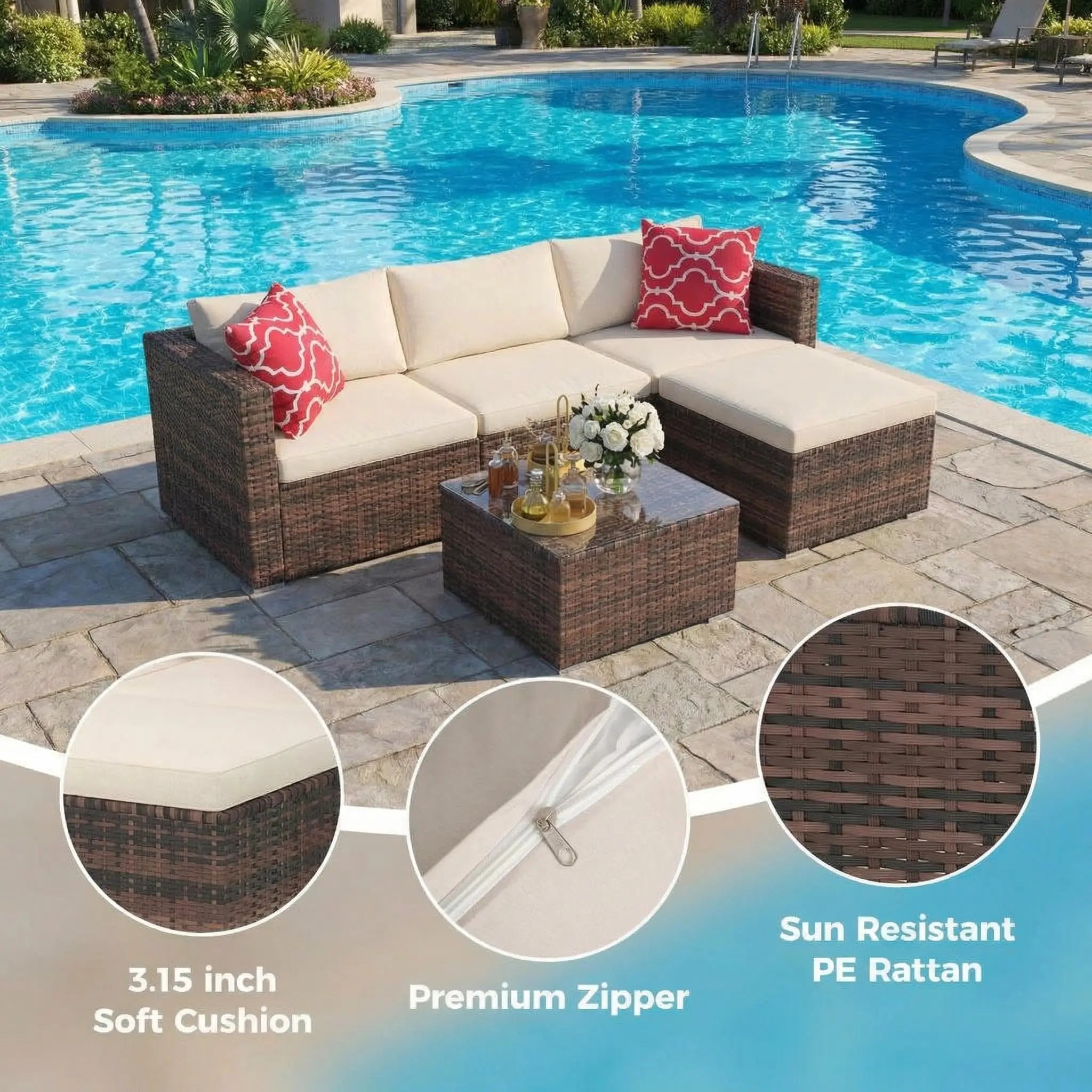 5-Piece Wicker Patio Furniture Set, Modular