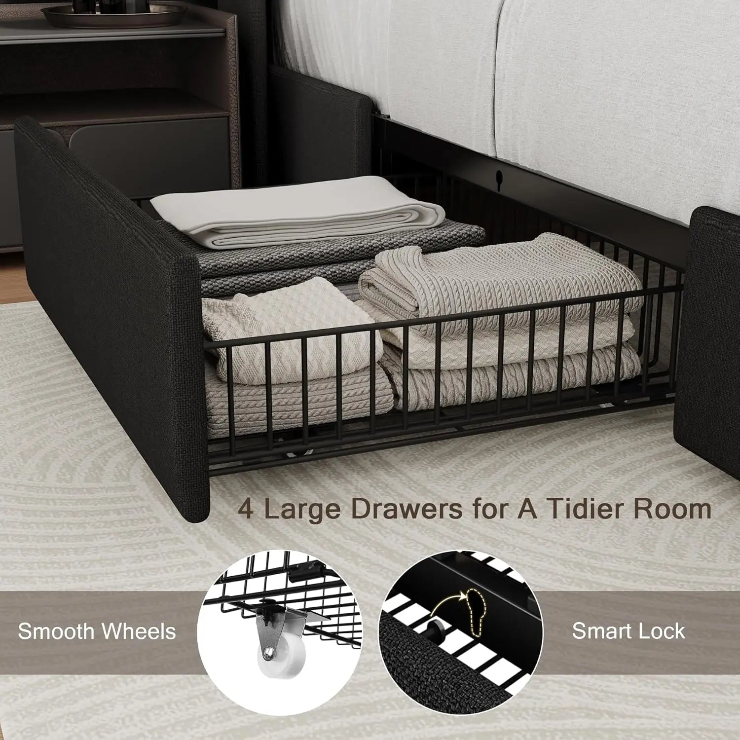 Full Size Bed Frame with Storage Drawers