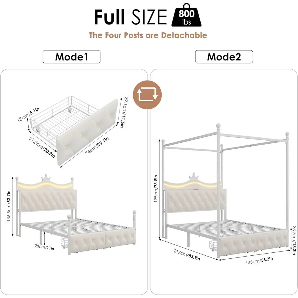 Upholstered LED Canopy Bed Frame