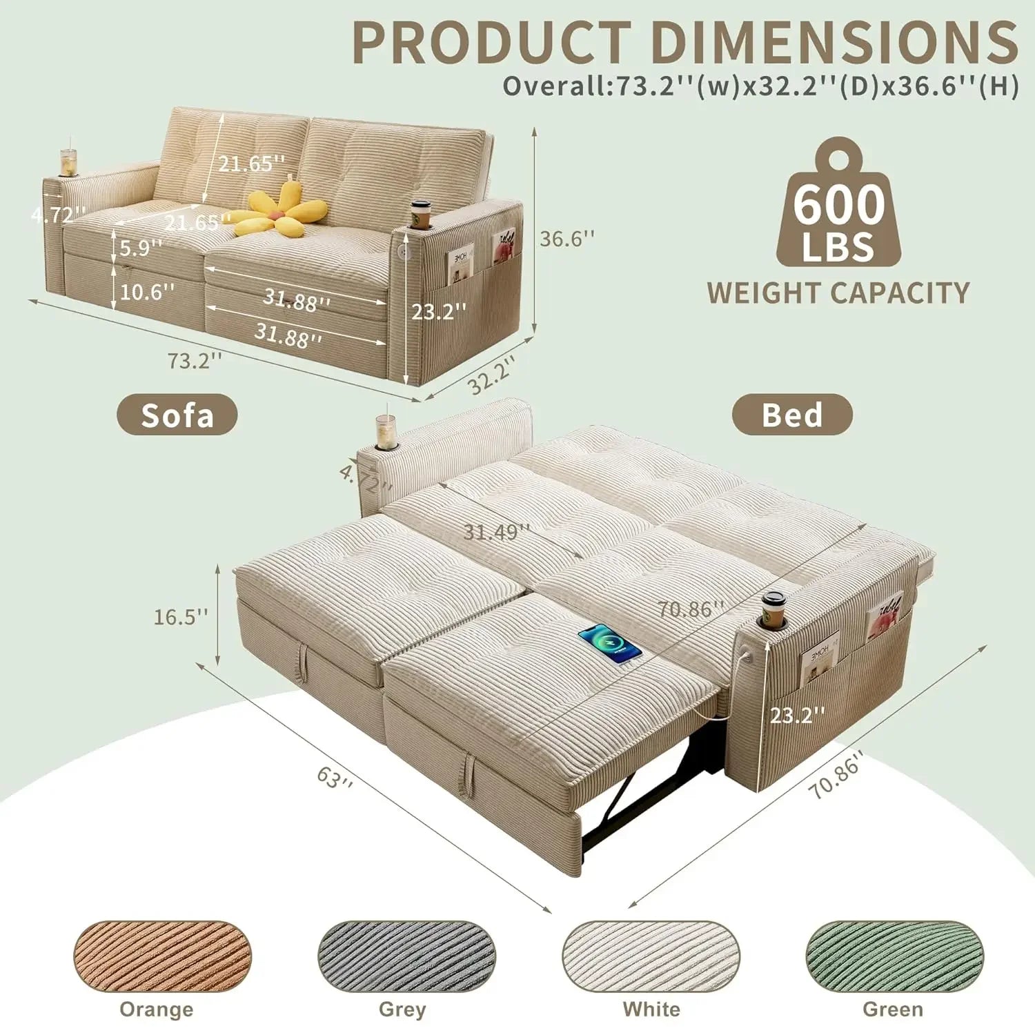 Queen Size Sofa Bed, Loveseat Sofa