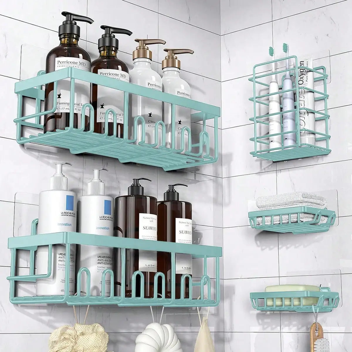 5-Pack Rustproof Stainless Steel Adhesive Shower Caddy